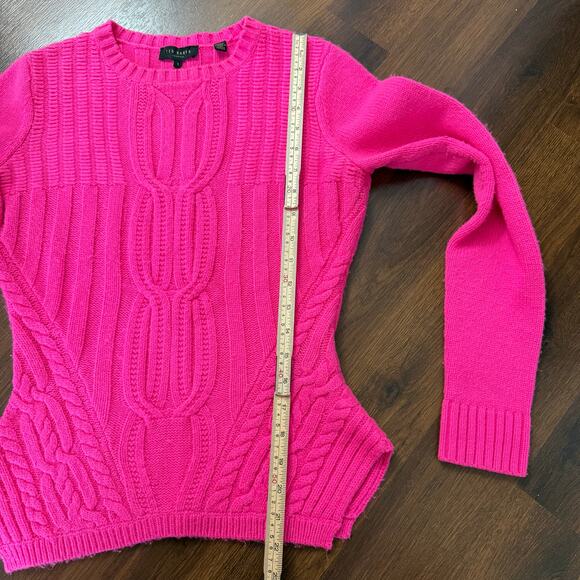 Ted Baker Cable Knit Sweater Barbie Hot Pink Preppy Girly Feminine Sz 1 (US 4) - Picture 3 of 6